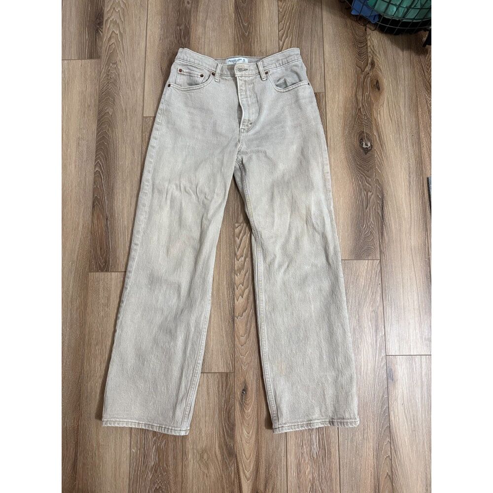 Abercrombie High Rise 90s Relaxed Jeans, Tan, Size 27 Short, 4 Short